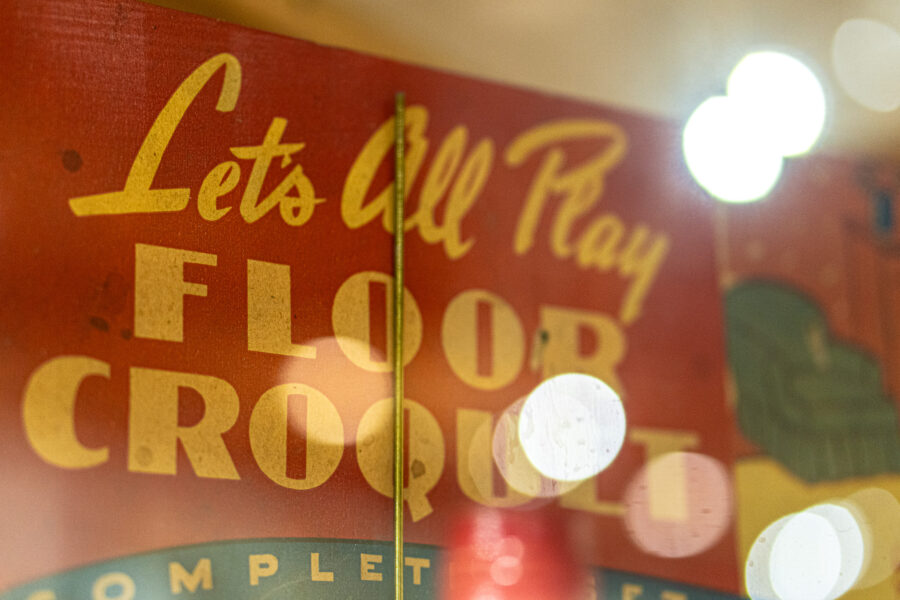 Retro “Let’s All Play Floor Croquet” vintage game packaging at Haliburton Ontario museum.